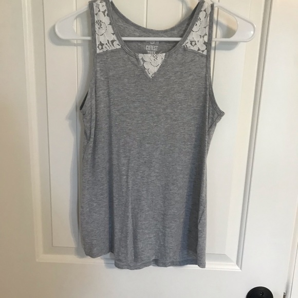 SO cutest Tank-Gray with White Lace - Picture 1 of 2